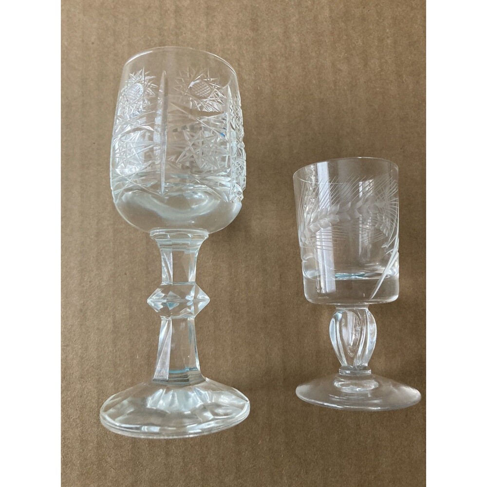 2 Cut Glass small Cordial/Liqure Glasses